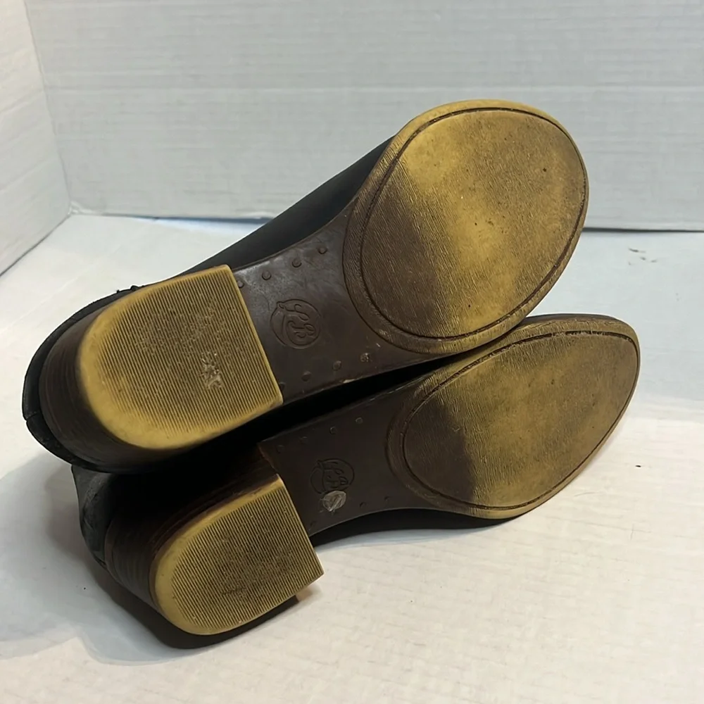 Lucky Brand-8-Black-Burklee-leather, Booties, stacked Heel, ankle boots.